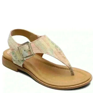 COMFORTIVA Women's Size 6.5W DAFNEY Leather Thong Sandal Green/Multi